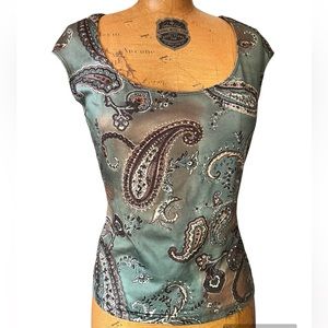 90s Y2K vintage XOXO paisley watercolor cap sleeve scoopneck Juniors Medium